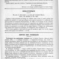 0654 - Page 646 - Correspondance / Bibliothèque. Maladies et médicaments à la mode, par le docteur Degoix. Paris, J.-B. Baillière et fils, 1891 / Revue des journaux. Traitement des ambliopies toxiques, par le docteur Chaltin. (Revue de thérapeutique, 1891)
