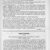 0711 - Page 703 - Congrès d'ophthalmologie (A suivre) / Bibliothèque. Du paludisme et de son hématozoaire, par le docteur A. Laveran. Paris, G. Masson, 1891