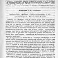 0801 - Page 793 - Comité de rédaction / Sommaire / Hôtel-Dieu. - M. Lancereaux. Les épithéliomes hépatiques. - Cancers ou carcinomes du foie. Leçon recueillie par M. J. Thiroloix...