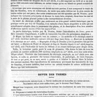 0821 - Page 813 - Bibliothèque. La grande chirurgie de Guy de Chauliac..., composée en l'an 1363, revue et collationnée sur les manuscrits et imprimés latins et français, ornés de gravures, avec des notes, une introduction sur le Moyen âge, sur la vie et les oeuvres de Guy de Chauliac, un glossaire et une table alphabétique, par E. Nicaise... Paris, Félix Alcan / Revue des thèses. De la tuberculose chirurgicale. - Suites immédiats et éloignées de l'intervention. Traitement pré et post-opératoire, par le docteur Paul Thiéry
