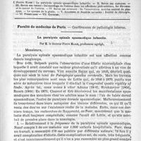 0861 - Page 853 - Comité de rédaction / Sommaire / Faculté de médecine de Paris. - Conférences de pathologie interne. La paralysie spinale spasmodique infantile. Par M. le docteur Pierre Marie...