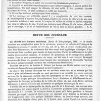 0905 - Page 897 - Revue des thèses. Traitement de la métrite chronique par le crayon de sulfate de cuivre, par R. Vangeon. - Paris, Lecrosnier, 1891 / Revue des journaux. La chorée des femmes enceintes. (Revue de thérapeutique, 1891) / Académies et sociétés savantes. Société de chirurgie. Séance du 17 juin 1891