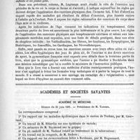 0914 - Page 906 - Bibliothèque. Physiologie de la veille et du sommeil, par S. Sergueyeff. - Paris, F. Alcan, 1891 / De l'exercice chez les adultes, par le docteur Fernand Lagrange. Paris, Alcan, 1891 / Académies et sociétés savantes. Académie de médecine. Séance du 23 juin 1891