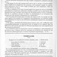 0943 - Page 935 - Revue de médecine. L'action hémostatique de la ouate Penghawar, par le docteur Noltenius. (Revue de thérapeutique, 1891) / La méthode de Krull dans le traitement de la tuberculose et son action thermique sur les poumons, par le docteur Sehrweld (Revue de thérapeutique, 1891) / Formulaire. Pommade et glycérolé contre l'eczéma aigu. - Mackintosh / Courrier. Congrès pour l'étude de la tuberculose