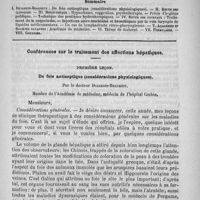 0069 - Page 61 - Comité de rédaction / Sommaire / Conférences sur le traitement des affections hépatiques. Première leçon. Du foie antiseptique (considérations physiologiques), par le Docteur Dujardin-Beaumetz...