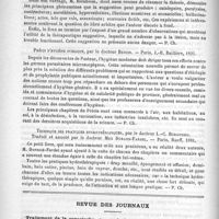 0076 - Page 68 - Bibliothèque. Hypnotisme, suggestion, psychothérapie, par le Docteur Bernheim. Paris, O. Doin, 1891 / Précis d'hygiène publique, par le Docteur Bedoin. - Paris, J.-B. Baillière, 1891 / Technique des pratiques hydrothérapiques, par le Docteur L.- C. Burgonzio. Traduit et annoté par le Docteur Max Durand-Fardel. - Paris, Reeff, 1891 / Revue des journaux. Traitement de la coqueluche, etc., par le Docteur Pesa (Revue de laryngocologie, 1891)