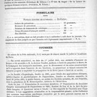 0079 - Page 71 - Faculté de médecine de Paris. Thèses de doctorat soutenues pendant le mois de juin 1891 / Formulaire. Potion contre le Lumbago. - Hollister / Courrier / Distinctions honorifiques / Asile d'aliénés de Clermont