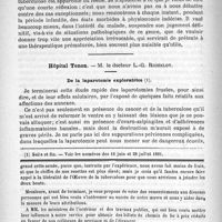 0170 - Page 162 - Des difficultés du diagnostic en médecine infantile, par le Docteur Descroizilles... / Hôpital Tenon. - M. le Docteur L.-G. Richelot. De la laparotomie exploratrice / Feuilleton. Résultats du premier Congrès pour l'étude de la tuberculose, par le Docteur L.-H. Petit...