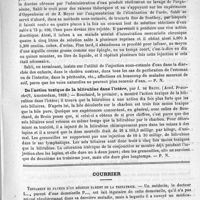 0175 - Page 167 - Revue des journaux. Du lavage de l'organisme de l'homme et de la valeur et des méthodes d'administration de l'eau dans les maladies, par le Docteur Sahli... (Correspond. f. schweizer Aertze, 1890, 17) / De l'action toxique de la bilirubine dans l'Ictère, par J. de Bruin. (Acad. Proesschrift, Amsterdam, 1889) / Courrier. Testament en faveur d'une médecine parent de la testatrice