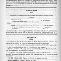 0200 - Page 192 - De quelques nouvelles médications. Potion à l'iodure de potassium et au chlorate de potasse, par Ed. Sohet. (Répertoire de pharmacie, 1891) / Formulaire. Solutions contre l'hypertrophie des ganglions lymphatiques. Tordeus / Courrier