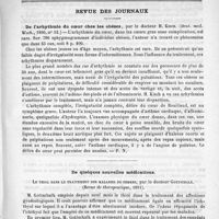 0271 - Page 263 - Deuxième Congrès de médecine mentale tenu à Lyon (A suivre) / Revue des journaux. De l'arhythmie du coeur chez les obèses, par le Docteur H. Kisch. (Deut. med. Woch., 1890, n° 52) / De quelques nouvelles médications. Le triol dans le traitement des maladies de femmes, par le Docteur Gottschalk. (Revue de thérapeutique, 1891)