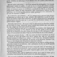 0293 - Page 285 - Congrès de la tuberculose. De l'inoculation expérimentale du lupus vulgaire / Hybridité syphilo-tuberculeuse / Sur la tuberculose rétro-malléolaire / Tuberculose hémi-latérale / Tuberculose spontanée du chien / Peut-on inoculer la tuberculose aux individus que l'on vaccine avec le cow-pox ? / Sur une pseudo-tuberculose du lièvre