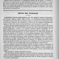 0294 - Page 286 - Congrès de la tuberculose. Sur une pseudo-tuberculose du lièvre / Rapports entre la tuberculose et le paludisme en Tunisie / Revue des journaux. Recherches anatomo-pathologiques sur les animaux privés de pancréas, par Boccurdi. (Riforma médica, 1890, n° 269) / Du diabète consécutif à l'extirpation du pancréas, par Gaglio. (Bollet. delle scienze med., 1891, février)