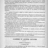 0412 - Page 404 - Congrès international d'hygiène et de démographie tenu à Londres du 10 au 17 août. Sommaire : Les maladies transmisses ou causées par l'alimentation / Académies et sociétés savantes. Société de biologie. 1er semestre 1891