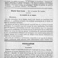 0453 - Page 445 - Comité de rédaction / Sommaire / Hôpital Saint-Louis. - M. le Docteur Du Castel. La syphilis de la langue / Feuilleton. Causerie