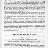 0725 - Page 717 - Revue des journaux. Sur les injections sous-cutanées de sels d'argent dans le traitement du tabes dorsalis, par le Docteur Rosenbaum. (Revue hebdomadaire de thérapeutique) / Le sang dans la fièvre typhoïde, par le Docteur P. Castellino (Annales de Gana, 1891) / Académies et sociétés savantes. Société de chirurgie. Séance du 11 novembre 1891