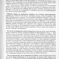 0771 - Page 763 - Revue des journaux. Journaux italiens. Contribution à l'étude de l'hématocèle péri-utérine extra-péritonéale, par le Docteur Spinelli... (N°s 27 et 28 Della Gazzetta delle Cliniche) / Méthode simple de perforation cranienne sur le foetus hydrocéphalique pratiquée par le Docteur G.-B. Foppiano. (In Riforma medica, n° 234, 14 octobre) / Un cas de curettage des cordes vocales (décorticage des cordes vocales de Labus), par M. le Docteur C. Corradi... / Sur la reproduction de la muqueuse de l'utérus. Etude expérimentale du Docteur Bossi... (In Gazzetta degli ospitali, n° 81. Octobre)