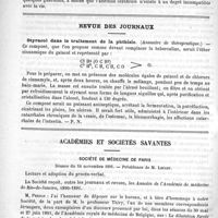 0786 - Page 778 - Revue de chirurgie. Traitement chirurgical du sarcocèle tuberculeux. - Chirurgie des ventricules cérébraux / Revue des journaux. Styracol dans le traitement de la phthisie. (Annuaire de thérapeutique) / Académies et sociétés savantes. Société de médecine de Paris. Séance du 14 novembre 1891