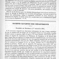 0795 - Page 787 - Revue des journaux. Le traitement de la chlorose par la saignée et par les diaphorétiques, par le Docteur Scrubert. (Revue de thérapeutique générale et thérmale, 1891) / Sociétés savantes des départements. Sociétés de Bordeaux (1er semestre 1891)