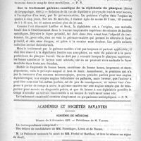 0842 - Page 834 - Revue des journaux. Sur le rapport épidémiologique et étiologique de la grippe, de l'angine par streptococcus et de la rougeole, par C. Bernabei. (Revue de laryngologie, 1891) / Sur le traitement galvano-caustique de la diphthérie du pharynx. (Revue de laryngologie, 1891) / Académies et sociétés savantes. Académie de médecine. Séance du 8 décembre 1891 / Société médicale des hôpitaux. Séance du 4 décembre