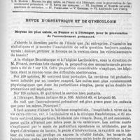 0909 - Page 901 - Comité de rédaction / Sommaire / Revue d'obstétrique et de gynécologie. Moyens les plus usités, en France et à l'étranger pour la provocation de l'accouchement prématuré
