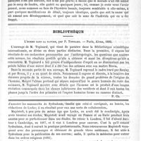0025 - Page 21 - Revue des cliniques. Hémiplégie hystérique par fulguration, par M. le Professeur Charcot / Bibliothèque. L'homme dans la nature, par P. Topinard. - Paris, Alcan, 1892 / Feuilleton. Sydenham et son oeuvre (1624-1689) (A suivre) [A. Laboulbène] / Prises contre l'hémoptysie. - Bamberger
