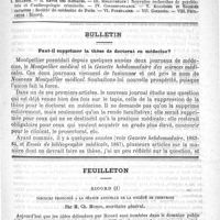 0101 - Page 97 - Comité de rédaction / Sommaire / Bulletin. Faut-il supprimer la thèse de doctorat en médecine ? / Feuilleton. Ricord. Discours prononcé à la séance annuelle de la Société de chirurgie, par M. Ch. Monod...