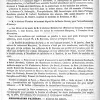 0112 - Page 108 - Courrier. Faculté de médecine de Paris / Une nouvelle Société médicale à Bordeaux / Nécrologie [Bouchard, à Bakel (Soudan) / Cabasse (de Bourbonne-les-Bains) / Chabrun (d'Bndouillé) / Deville / Dubois (de Gand) / Fraissex du Bost (de Saint-Léonard) / Hubert (de Sommesous) / A. Joire (de Lille) / A.-J. Meunier (de Mettet) / P. Quatrefages (de Saint-Laurent-le-Minier) / Rativeau (de Seignelay) / Richez (d'Ascq) / Ricordeau (de Poitiers) / Roussel (de Plestin-les-Grèves) / Saroléa (d'Hasselt) / Staès père (de Camphin-en-Pévèle) / Trossat (de Saint-Loup-de-la-Salle)] / Société de médecine de Paris / Coaltar saponiné Le Beuf antiseptique, ni caustique ni vénéneux