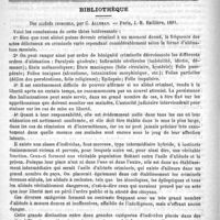 0120 - Page 116 - Revue des cliniques. Du rythme couplé du coeur, par M. le Professeur G. Lemoine / Bibliothèque. Des aliénés criminels, par C. Alleman. - Paris, J.-B. Baillière, 1891 / Revue des journaux. Journaux italiens. Extraction d'une épingle à cheveux de la vessie d'une dame avec un tire-bouchon, par le Docteur Caldani (in Gazetta degli Ospitali, n° 90, novembre 1891)