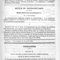 0125 - Page 121 - Comité de rédaction / Sommaire / Revue de thérapeutique. Emploi médical des anesthésiques / Feuilleton. Ricord. Discours prononcé à la séance annuelle de la Société de chirurgie, par M. Ch. Monod...