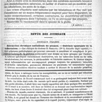 0131 - Page 127 - Revue de thérapeutique. Emploi médical des anesthésiques (A suivre) / Revue des journaux. Journaux italiens. Rétraction chronique unilatérale du poumon. - Guérison spontanée de la tuberculose. - Cas clinique du Docteur S. Perrotta. (N° 2, Gazzetta degli ospitali) / Feuilleton. Ricord. Discours prononcé à la séance annuelle de la Société de chirurgie, par M. Ch. Monod...