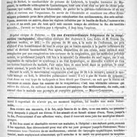 0133 - Page 129 - Revue des journaux. Journaux italiens. Rétraction chronique unilatérale du poumon. - Guérison spontanée de la tuberculose. - Cas clinique du Docteur S. Perrotta. (N° 2, Gazzetta degli ospitali) / Hôpital civique de Palerme. - Un cas d'extraordinaire fréquence de la respiration (tachypnée), observation clinique des Docteurs S. Lina Gaïpa et M. Titone. (In Riforma medica, n° 283) / Feuilleton. Ricord. Discours prononcé à la séance annuelle de la Société de chirurgie, par M. Ch. Monod... (A suivre)
