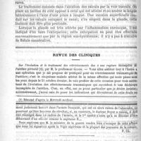 0188 - Page 184 - Hôpital Necker. - M. le Professeur Le Dentu. Calculs de la glande sous-maxillaire / Revue des cliniques. Sur l'évolution et le traitement des rétrécissements dus à une rupture incomplète de l'urèthre périnéale, par M. le Professeur Guyon / Feuilleton. Un mot sur la médecine militaire / Potion de quinine sans amertume. - Lutz