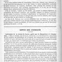 0192 - Page 188 - Bibliothèque. Les quatre points cardinaux de la médecine, par le Docteur P.-M. Dechaux. Paris, J.-B. Baillière, 1891 / Revue des journaux. Anévrysme de la crosse de l'aorte, guéri par la filipuncture et l'électrolyse