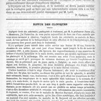 0344 - Page 340 - Revue de médecine. L'érysipèle médical et son traitement (Therap. Gazette, déc. 1889, p. 819) (Memorabilien, Heilbr., 1889-90, n. F., IX, 385-387) (Therap. Monats., 1891, 4, 238) (Ann. de th., 1891, p. 154) (Brit. med. Journ., 1890, n° 602) (Soc. de méd. de Rio-Janeiro, 13 oct. 1888) (Med. News, octobre 1889) (Méd. mod., 1891, p. 386) [P. Chéron] / Revue des cliniques. Asphyxie locale des extrémités ; pathogénie et traitement, par M. le Professeur Peter