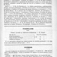 0423 - Page 419 - Faculté de médecine de Paris. Thèses de doctorat soutenues pendant le mois de février 1892 / Formulaire. Potion contre la broncho-pneumonie. - H. Roger / Courrier. Concours d'agrégation en chirurgie et accouchements / Conseil supérieur de l'instruction publique