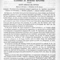 0469 - Page 465 - Revue des journaux. Sur un cas de dysphagie probablement d'origine corticale, par le Docteur Abate. (Revue de laryngologie, 1891) / Académies et sociétés savantes. Société médicale des hôpitaux. Séance du 25 mars