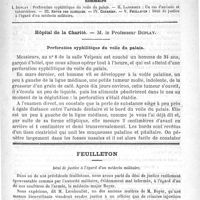 0509 - Page 505 - Comité de rédaction / Sommaire / Hôpital de la charité. - M. le Professeur Duplay. Perforation syphilitique du voile du palais / Feuilleton. Déni de justice à l'égard d'un médecin militaire