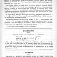 0543 - Page 539 - Académies et sociétés savantes. Société médicale des hôpitaux. Séance du 8 avril / Formulaire. Poudre contre les condylomes. - Neumann / Courrier / Banquet annuel de l'internat
