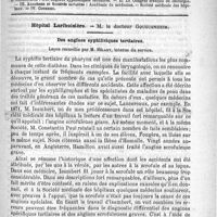 0605 - Page 601 - Comité de rédaction / Sommaire / Hôpital Lariboisière. - M. le Docteur Gouguenheim. Des angines syphilitiques tertiaires. Leçon recueillie par M. Hélary...