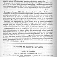 0686 - Page 682 - Revue des journaux. Un cas de syphilis anormale et maligne ; traitement, par M. Besnier. (Soc. de dermat., 1892, 11 février) / Etiologie de l'angine folliculaire. (Presse médicale belge, 1891) / Toxicité urinaire chez les cardiaques, par M. Ducamps. (Montpellier médical et Presse médicale belge) / Académies et sociétés savantes. Société de chirurgie. Séance du 11 mai 1892