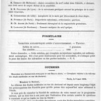 0711 - Page 707 - Le Congrès français de chirurgie. Questions diverses (Suite et fin) / Formulaire. Injection antiseptique après l'accouchement. - Tarnier / Courrier. Ministère de l'Instruction publique et des Beaux-Arts