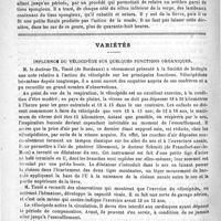 0854 - Page 850 - Académies et sociétés savantes. Société de chirurgie. Séance du 15 juin 1892 / Variétés. Influence du vélocipède sur quelques fonctions organiques