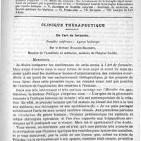 0857 - Page 853 - Comité de rédaction / Sommaire / Clinique thérapeutique. De l'art de formuler. Première conférence : Aperçu historique, par le Docteur Dujardin-Beaumetz...