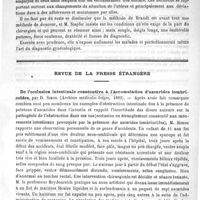 0021 - Page 21 - Bibliothèque. La kynésithérapie gynécologique. - Traitement suédois des maladies des femmes, méthode de Brandt, par le Docteur Stapper... - Maloine ; Paris, 1892 / Revue de la presse étrangère. De l'occlusion intestinale consécutive à l'accumulation d'ascarides lombricoïdes, par D. Simon. (Archives médicales belges, 1892)