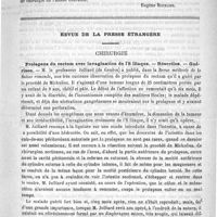 0105 - Page 105 - Académies et sociétés savantes. Société de chirurgie. Séance du 18 janvier 1893 / Revue de la presse étrangère. Chirurgie. Prolapsus du rectum avec invagination de l'S iliaque. - Résection. - Guérison (Revue médicale de la Suisse normande, novembre 1892)