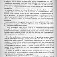 0106 - Page 106 - Revue de la presse étrangère. Chirurgie. Traitement de la tuberculose articulaire. (Koenig : Archiv. für Klin. chir., 1892) / Résection des branches postérieures des trois premiers nerfs cervicaux dans le torticolie spasmodique, par Ch. Powers. (New-York Med. journal, 1892) / Résection stomacales et gastro-entérostomie (Deutsche médizinal Zeitung, 2 janvier 1893)