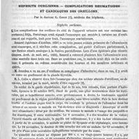 0145 - Page 145 - Sommaire / Néphrite ourlienne. - Complications rhumatoïdes et cardiaques des oreillons, par le Docteur G. Comby...