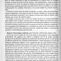 0190 - Page 190 - Bibliothèque. Traité élémentaire d'électricité médicale, par le Docteur Lecercle, Georges Masson..., 1893 / Manuel d'électrologie médicale, par G. Trouvé. - Octave Doin..., 1893 / Des kystes du mésentère, par Jules Braquehaye... (Archives générales de médecine, septembre et octobre 1892)