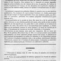 0191 - Page 191 - Bibliothèque. Des kystes du mésentère, par Jules Braquehaye... (Archives générales de médecine, septembre et octobre 1892) / Courrier / Hôpital des Enfants-Malades (149, rue de Sèvres)